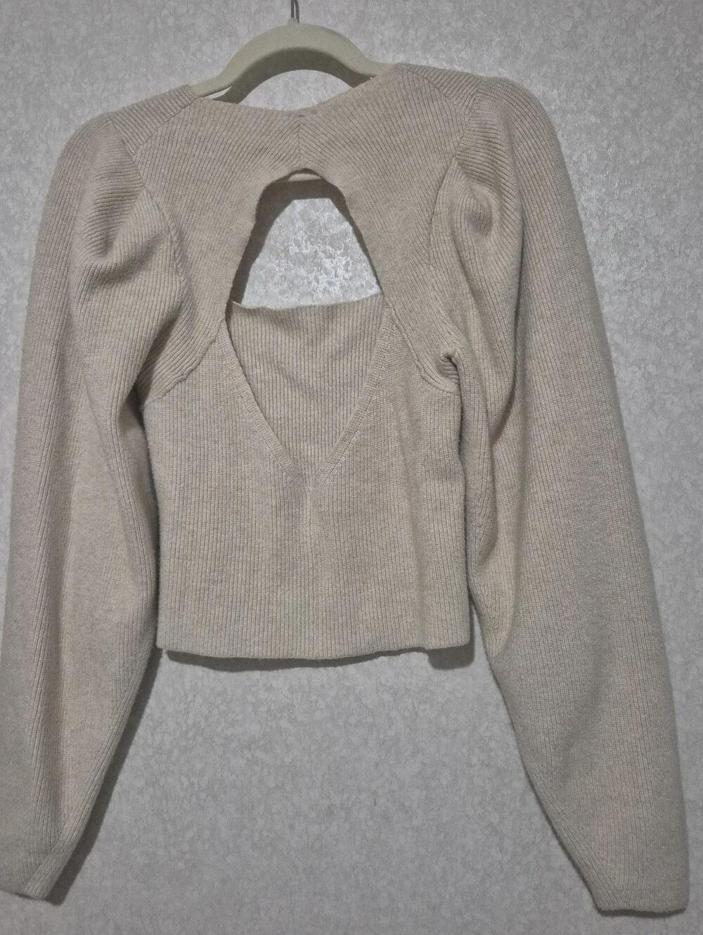 Free People Cream Ribbed Open-Back Long Sleeve Top-S